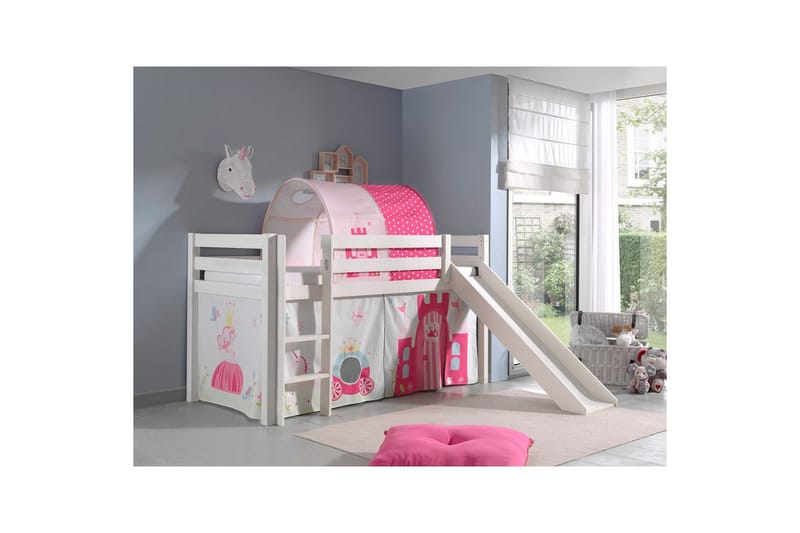 Halvhöjdssäng med gardin Pino Princess Vit, Vit, Med rutschkana, Prinsessa, Inga fickor - Vit, Vit, Med rutschkana, Prinsessa, Inga fickor - Möbler - Barnmöbler - Barnsäng & juniorsäng - Loftsäng barn