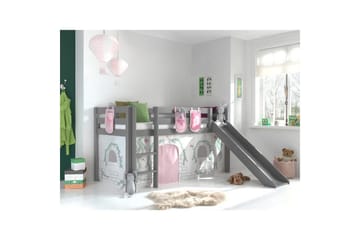 Halvhöjdssäng med gardin Pino Birdy Grå, Grå, Med rutschkana, Utan tunnel, 3 - Grå, Grå, Med rutschkana, Utan tunnel, 3 - Möbler - Barnmöbler - Barnsäng & juniorsäng - Loftsäng barn