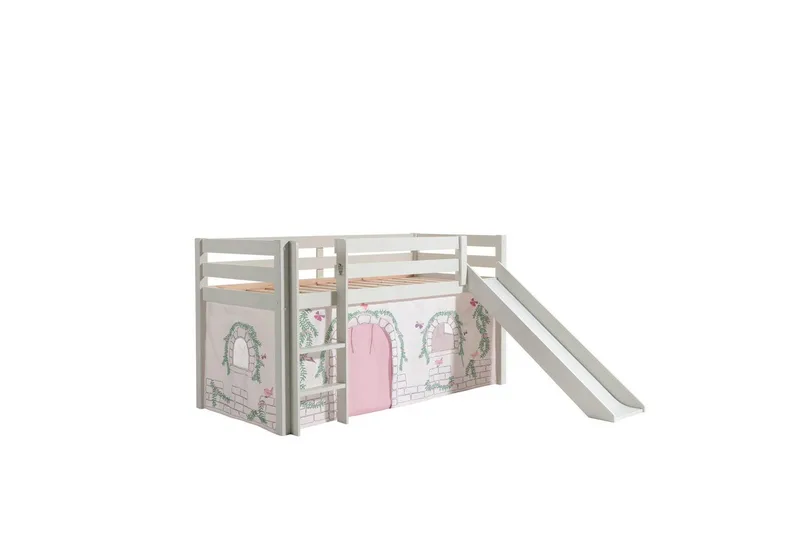 Halvhöjdssäng med gardin Pino Birdy Vit, Vit, Med rutschkana, Utan tunnel, Inga fickor - Vit, Vit, Med rutschkana, Utan tunnel, Inga fickor - Möbler - Barnmöbler - Barnsäng & juniorsäng - Loftsäng barn