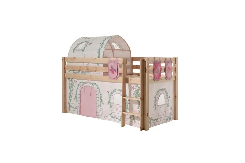 Halvhöjdssäng med gardin Pino Birdy Naturlig, Naturlig, Utan rutschkana, Birdy, 3, Naturlig, Naturlig, Utan rutschkana, Birdy, 3