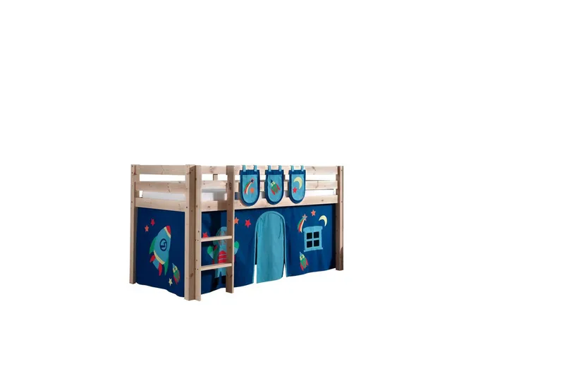 Halvhöjdssäng med gardin Pino Astro Naturlig, Naturlig, Utan rutschkana, Utan tunnel, 3, Naturlig, Naturlig, Utan rutschkana, Utan tunnel, 3