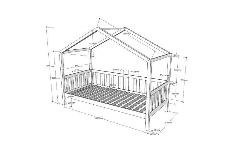 Hussäng med textilsats Dallas 90x200 cm Vit, Med staket, Utan låda - Vit, Med staket, Utan låda - Möbler - Barnmöbler - Barnsäng & juniorsäng - Hussäng