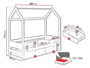 Kagetaka Sängram Hussäng 90x200 cm med förvaring - Beige - Möbler - Barnmöbler - Barnsäng & juniorsäng - Hussäng