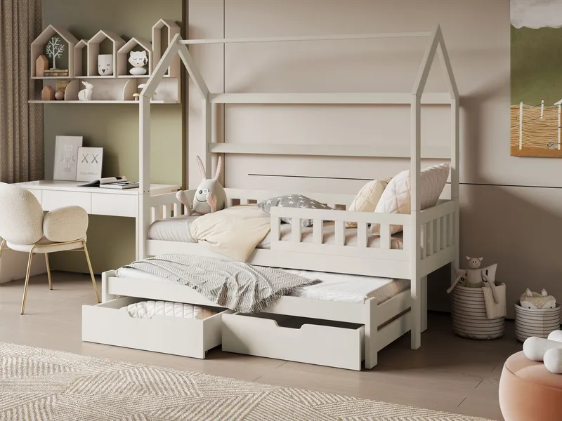 Majbelle Sängram Hussäng 80x180 cm med förvaring och extra liggplats - beige - Möbler - Barnmöbler - Barnsäng & juniorsäng - Hussäng
