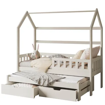 Majbelle Sängram Hussäng 80x180 cm med förvaring och extra liggplats - beige - Möbler - Barnmöbler - Barnsäng & juniorsäng - Hussäng