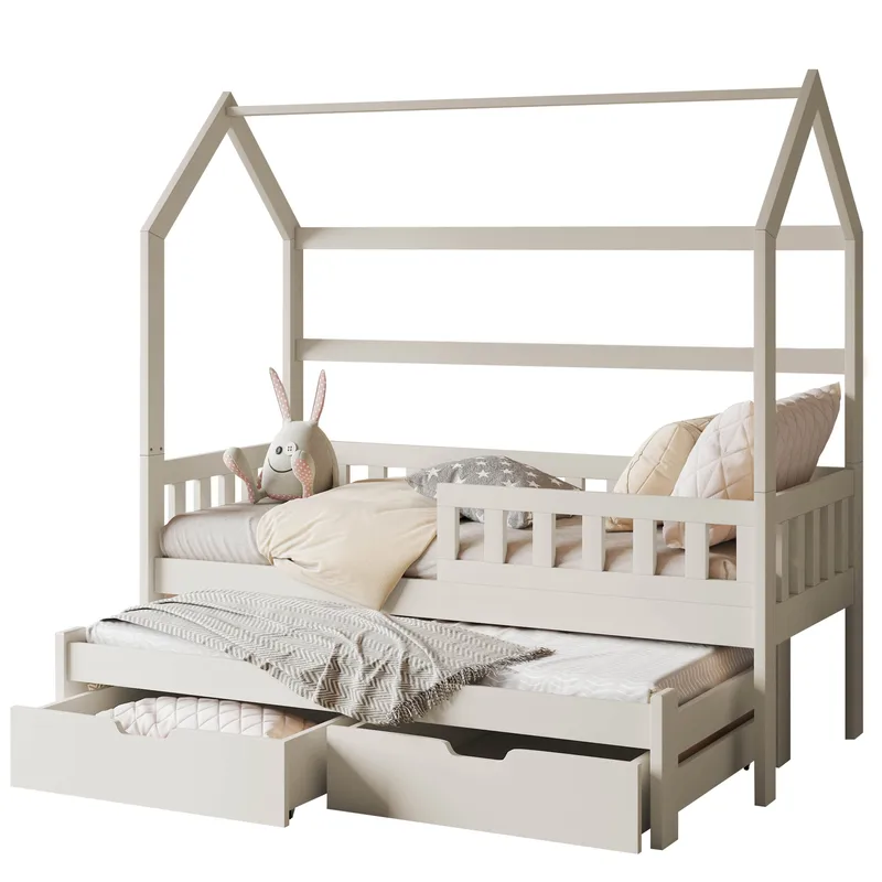 Majbelle Sängram Hussäng 80x180 cm med förvaring och extra liggplats - beige - Möbler - Barnmöbler - Barnsäng & juniorsäng - Hussäng