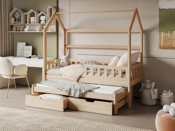 Majbelle Sängram Hussäng 80x180 cm med förvaring och extra liggplats - brun - Möbler - Barnmöbler - Barnsäng & juniorsäng - Hussäng