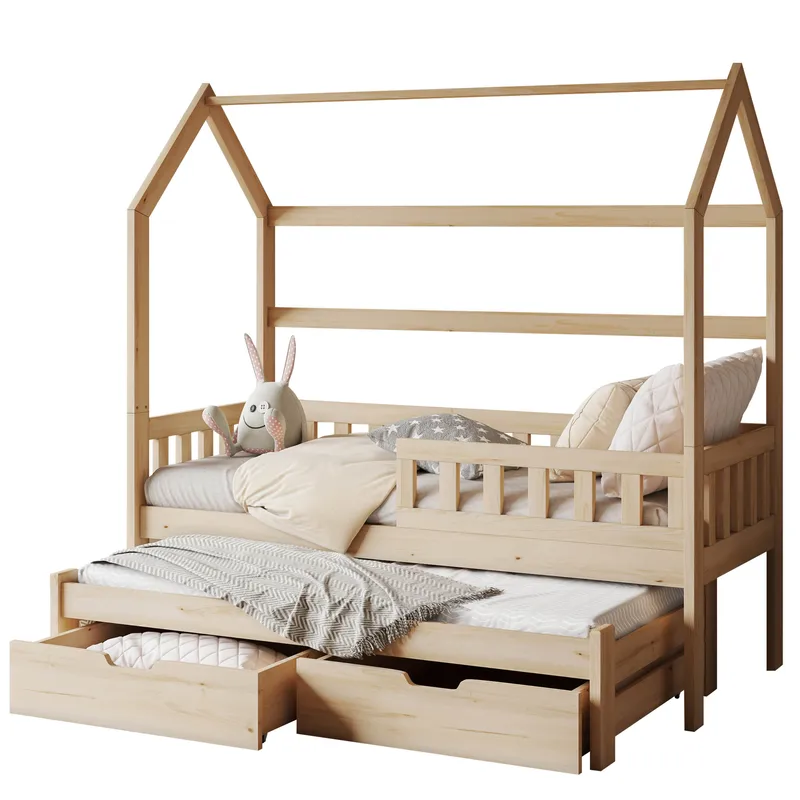 Majbelle Sängram Hussäng 80x180 cm med förvaring och extra liggplats - brun - Möbler - Barnmöbler - Barnsäng & juniorsäng - Hussäng