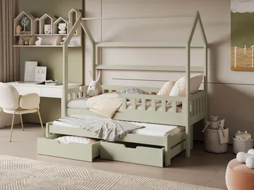 Majbelle Sängram Hussäng 90x200 cm med förvaring och extra liggplats - grön - Möbler - Barnmöbler - Barnsäng & juniorsäng - Hussäng