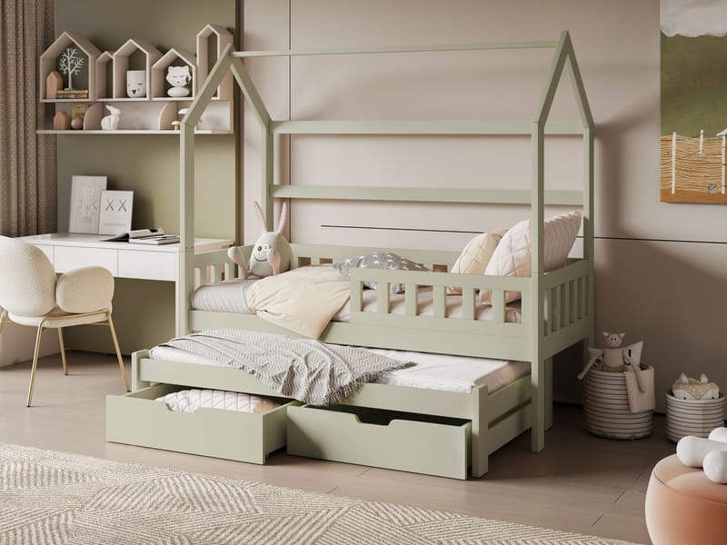 Majbelle Sängram Hussäng 90x200 cm med förvaring och extra liggplats - grön - Möbler - Barnmöbler - Barnsäng & juniorsäng - Hussäng