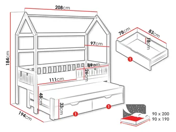 Majbelle Sängram Hussäng 90x200 cm med förvaring och extra liggplats - grön - Möbler - Barnmöbler - Barnsäng & juniorsäng - Hussäng