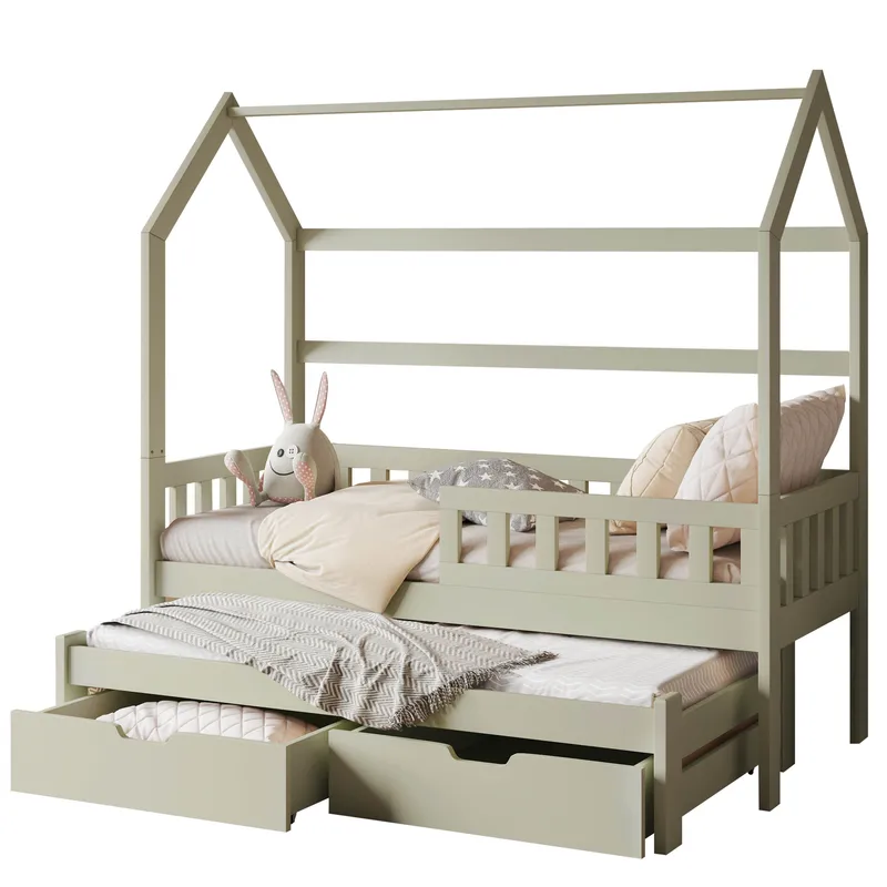 Majbelle Sängram Hussäng 90x200 cm med förvaring och extra liggplats - grön - Möbler - Barnmöbler - Barnsäng & juniorsäng - Hussäng