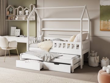 Majbelle Sängram Hussäng 90x200 cm med förvaring och extra liggplats - vit - Möbler - Barnmöbler - Barnsäng & juniorsäng - Hussäng