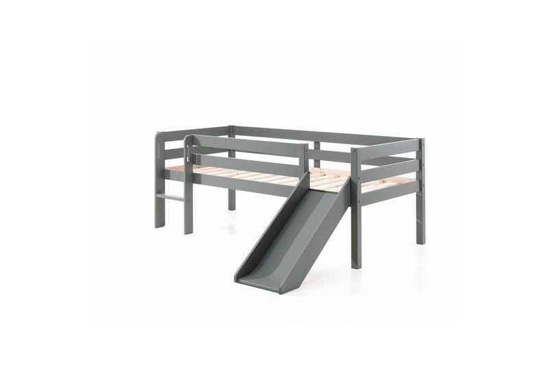 Mellanhög säng med rutschkana Pino Grå, 85 cm, Grå, 85 cm