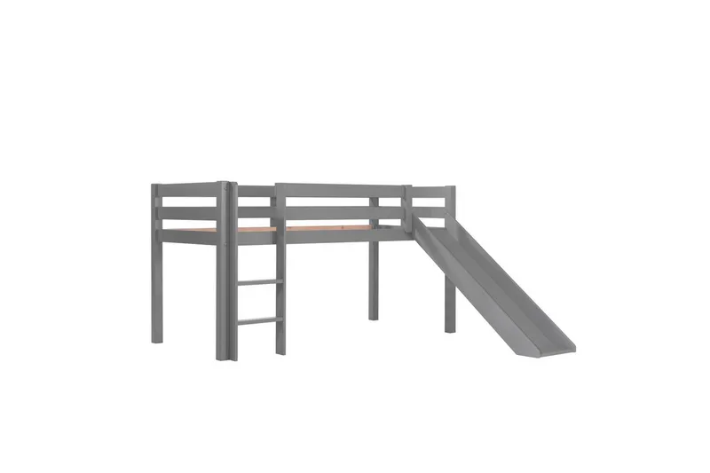 Mellanhög säng med rutschkana Pino Grå, 115 cm, Grå, 115 cm