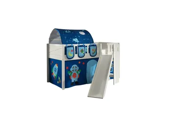 Mellanstegsäng med rutschkana och matchande textilset (lekgardin, tunnel och förvaringsfickor) Scott Astro - Astro - Möbler - Barnmöbler - Barnsäng & juniorsäng - Loftsäng barn