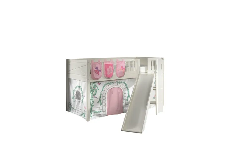 Mellanstegsäng med rutschkana och matchande textilset (lekgardin och förvaringsfickor) Scott Birdy, Birdy