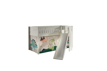 Mellanstegsäng med rutschkana och matchande textilset (lekgardin) Scott Dino - Dino - Möbler - Barnmöbler - Barnsäng & juniorsäng - Loftsäng barn