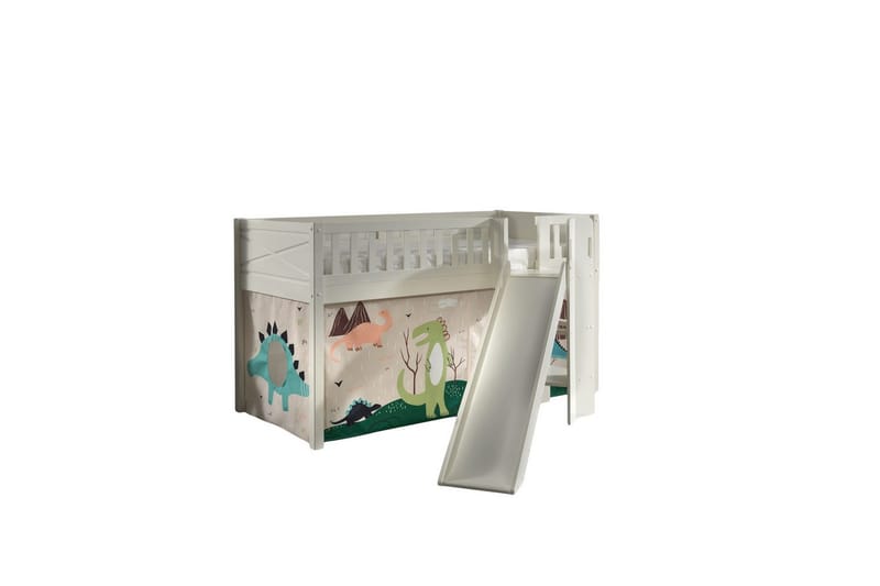 Mellanstegsäng med rutschkana och matchande textilset (lekgardin) Scott Dino, Dino