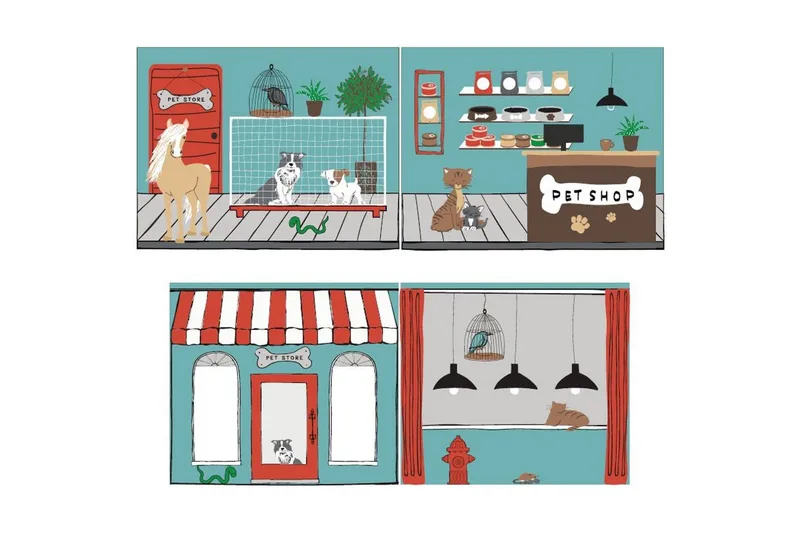 Mellanstegsäng med rutschkana och matchande textilset (lekgardin) Scott Husdjursaffär - Husdjursaffär - Möbler - Barnmöbler - Barnsäng & juniorsäng - Loftsäng barn