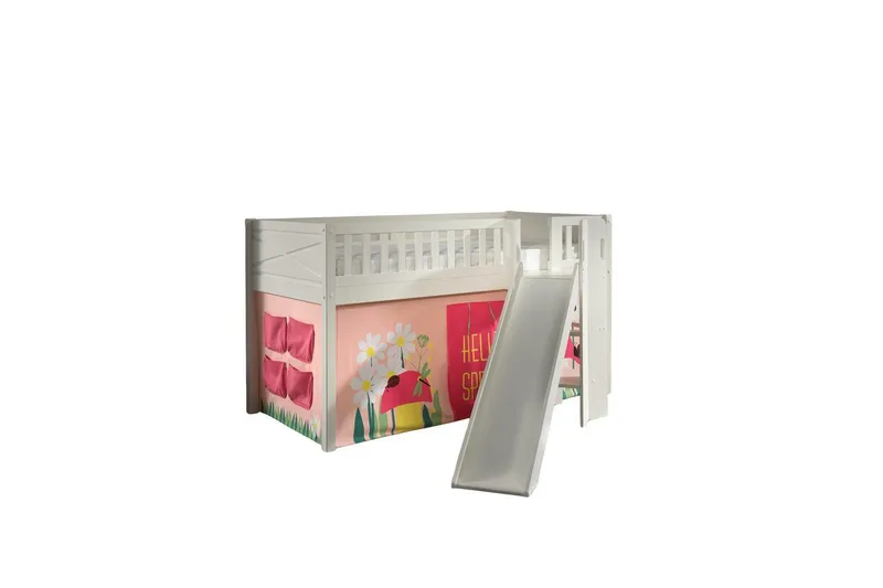 Mellanstegsäng med rutschkana och matchande textilset (lekgardin) Scott Vår - Vår - Möbler - Barnmöbler - Barnsäng & juniorsäng - Loftsäng barn
