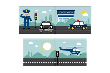 Mellanstegsäng med rutschkana och matchande textilset (lekgardin) Scott Polis - Polis - Möbler - Barnmöbler - Barnsäng & juniorsäng - Våningssäng barn