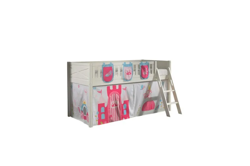 Mellanstegsäng med stege och matchande textilset (lekgardin och förvaringsfickor) Scott Prinsessa, Prinsessa