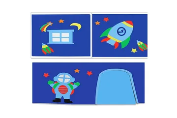 Mellanstegsäng med stege och matchande textilset (lekgardin och tunnel) Scott Astro - Astro - Möbler - Barnmöbler - Barnsäng & juniorsäng - Loftsäng barn