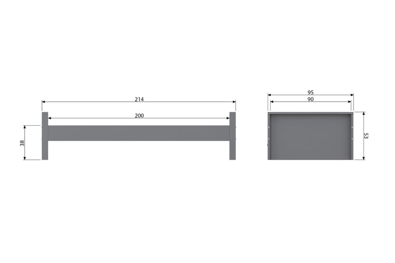 Säng Janey med Förvaring 95x214 cm - Grå - Möbler - Barnmöbler - Barnsäng & juniorsäng - Barnsäng med förvaring