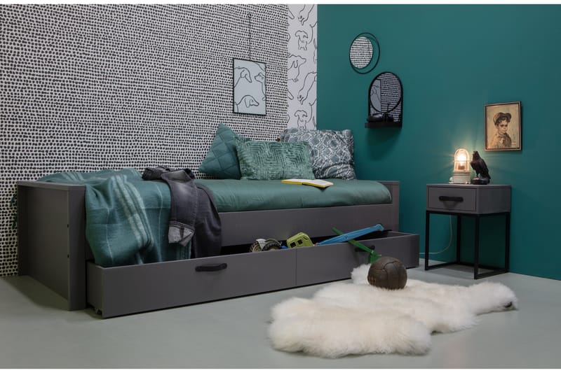 Säng Janey med Förvaring 95x214 cm - Grå - Möbler - Barnmöbler - Barnsäng & juniorsäng - Barnsäng med förvaring