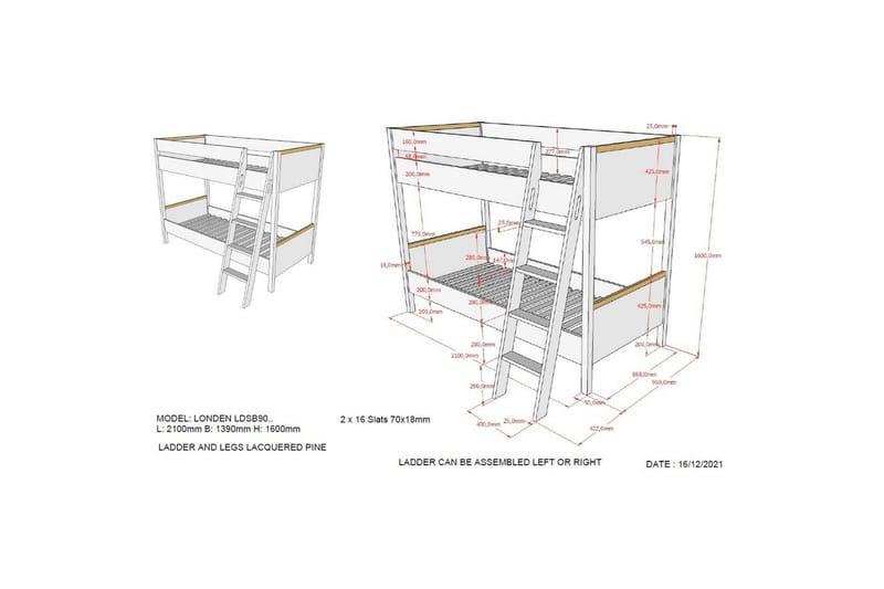 Våningssäng London Vit - Vit - Möbler - Barnmöbler - Barnsäng & juniorsäng - Loftsäng barn