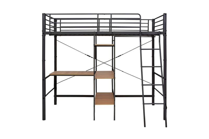 Våningssäng med bord svart metall 90x200 cm - Svart - Våningssäng barn - Loftsäng barn