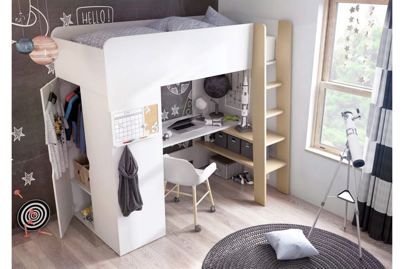 Eskil  - Loftsäng - skrivbord och garderob 90x200 - Vit - Loftsäng barn - Våningssäng barn