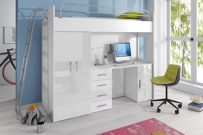 Mcreath Barnsäng med Förvaring och Skrivbord 245 cm - Vit - Möbler - Barnmöbler - Barnsäng & juniorsäng - Våningssäng barn
