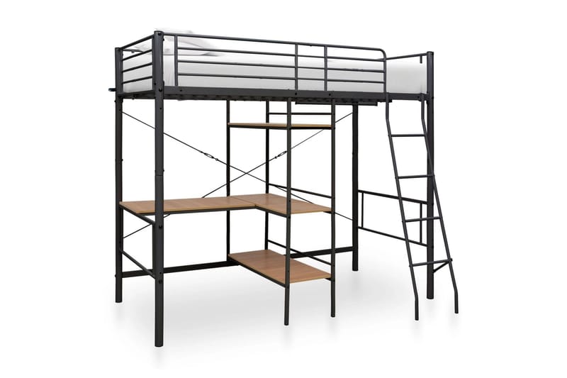 Våningssäng med bord svart metall 90x200 cm - Svart - Loftsäng barn - Våningssäng barn