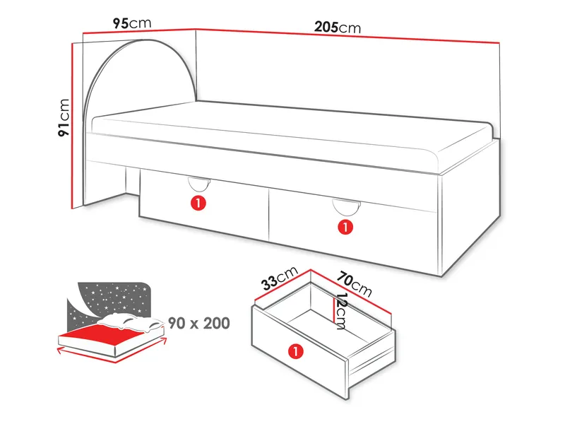 Zarek Juniorsäng 90x200 cm - Brun, blå och beige - Möbler - Barnmöbler - Barnsäng & juniorsäng - Barnsäng med förvaring