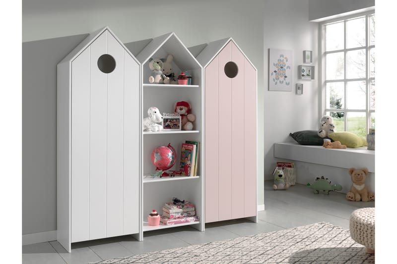 Garderob- och hyllset Rudeklint - Vit|Rosa - Möbler - Barnmöbler - Förvaring barnrum - Barngarderob