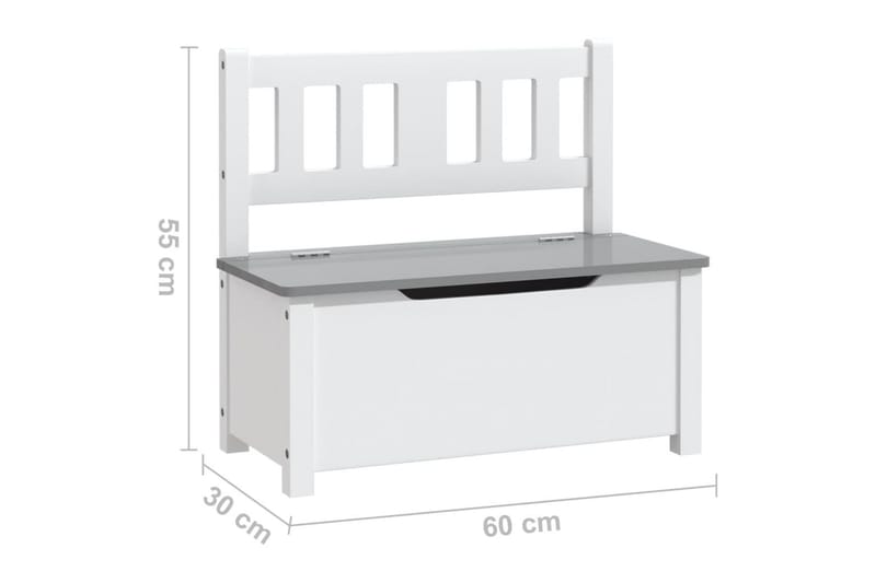 Förvaringsbänk barn vit och grå 60x30x55 cm MDF - Vit - Leksakslåda - Leksaksförvaring