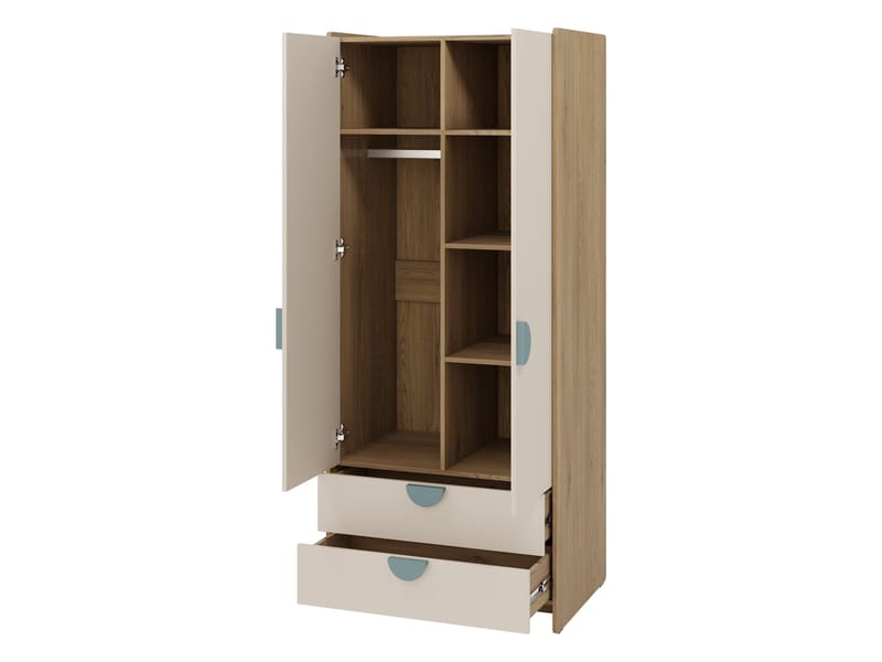 Zarek Sovrumsmöbelset - Brun, beige och blå - Möbler - Barnmöbler - Förvaring barnrum - Skåp barnrum