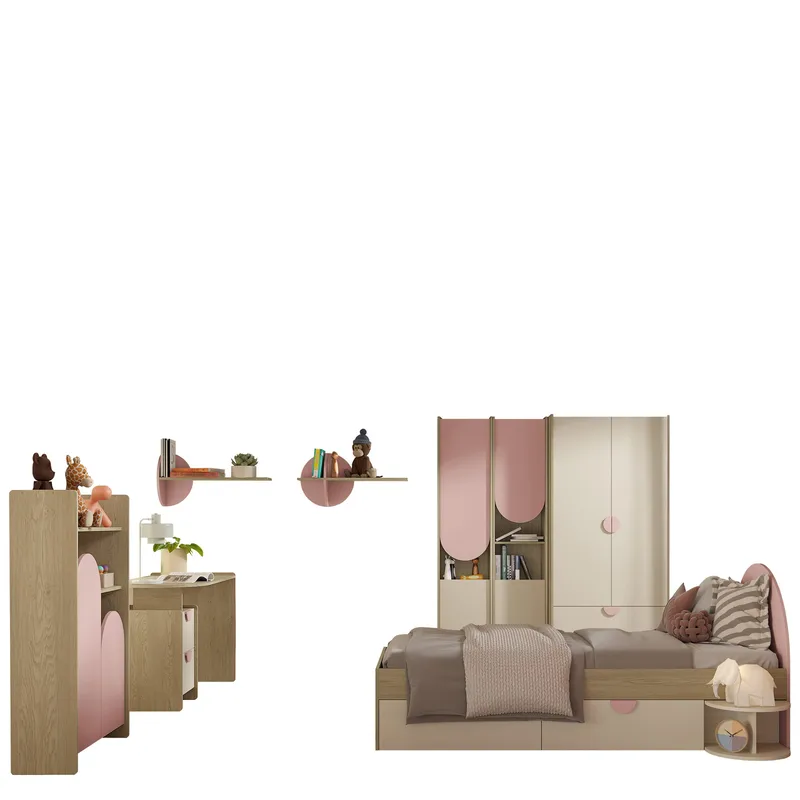 Zarek Sovrumsmöbelset - Brun, beige och rosa - Möbler - Barnmöbler - Förvaring barnrum - Skåp barnrum