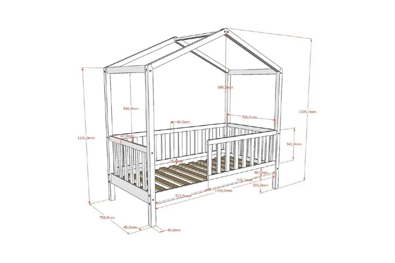 Hussäng för Småbarn Dallas 70x140 cm Antracit - Antracit - Möbler - Barnmöbler - Barnsäng & juniorsäng