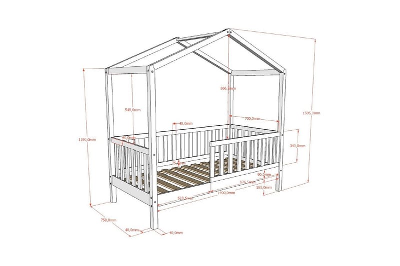 Hussäng för Småbarn Dallas 70x140 cm Antracit - Antracit - Möbler - Barnmöbler - Barnsäng & juniorsäng
