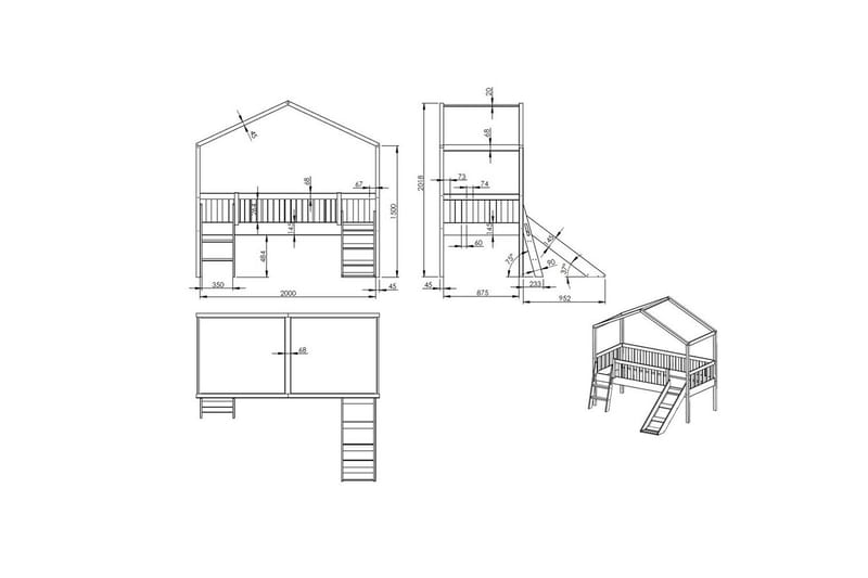 Hussäng med staket och låda Dallas 90x200 cm Antracit - Antracit - Möbler - Barnmöbler - Barnsäng & juniorsäng