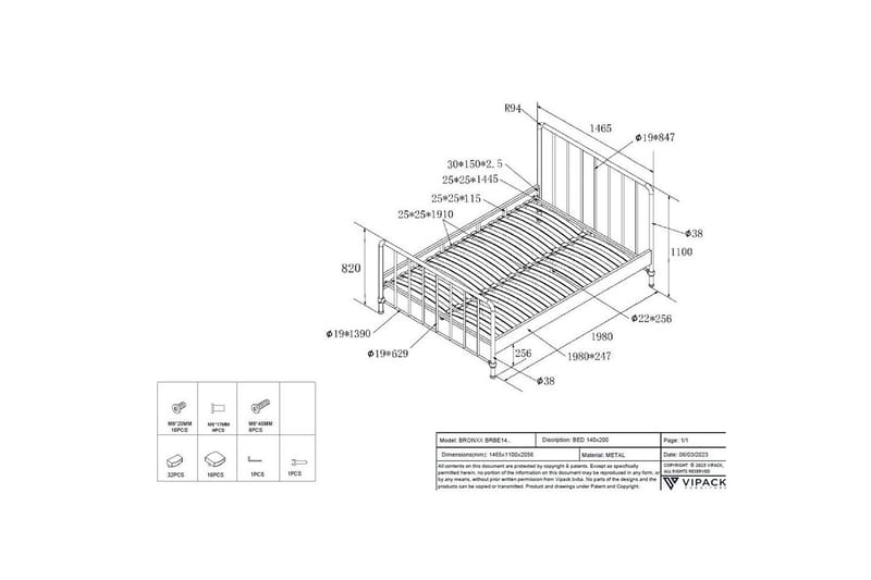 Säng Bronxx Svart, 140 x 200 cm - Svart, 140 x 200 cm - Möbler - Barnmöbler - Barnsäng & juniorsäng