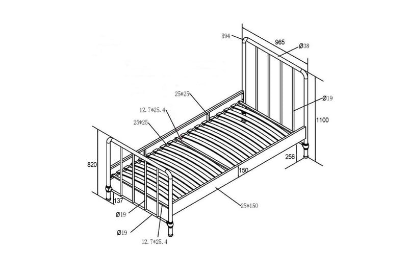 Säng Bronxx Svart, 90 x 200 cm - Svart, 90 x 200 cm - Möbler - Barnmöbler - Barnsäng & juniorsäng