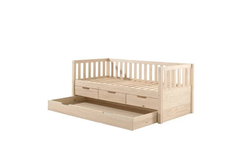 Säng Fritz med 3 Lådor och Undersäng Naturlig - Naturlig - Möbler - Barnmöbler - Barnsäng & juniorsäng - Barnsäng med förvaring