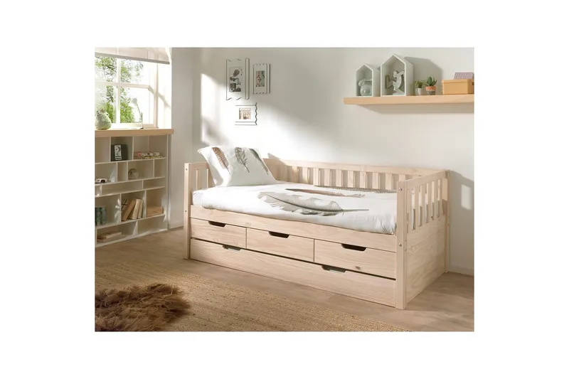 Säng Fritz med 3 Lådor och Undersäng Naturlig - Naturlig - Möbler - Barnmöbler - Barnsäng & juniorsäng - Barnsäng med förvaring
