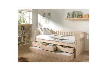 Säng Fritz med 3 Lådor och Undersäng Naturlig - Naturlig - Möbler - Barnmöbler - Barnsäng & juniorsäng - Barnsäng med förvaring