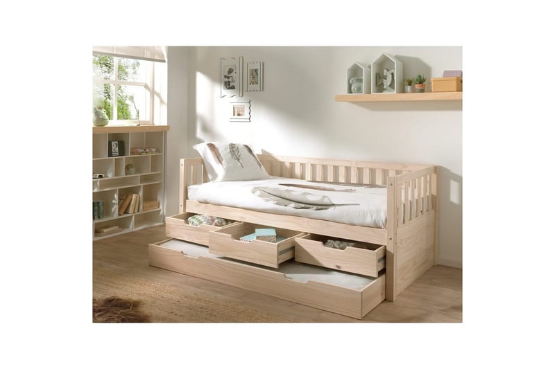 Säng Fritz med 3 Lådor och Undersäng Naturlig - Naturlig - Möbler - Barnmöbler - Barnsäng & juniorsäng - Barnsäng med förvaring