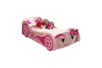 Säng Vipack Love Car Rosa 90x200 cm Med madrass Vipack Pink - Möbler - Barnmöbler - Barnsäng & juniorsäng